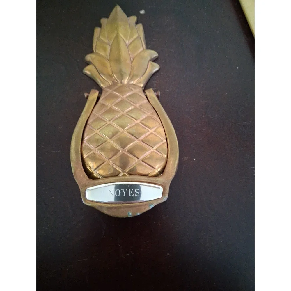 Vintage All Brass Pineapple Door Knocker Great Tarnish. Name NOYES